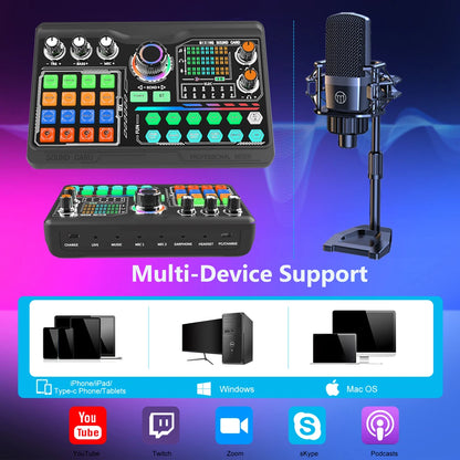 Zealsound Professional Podcast Microphone SoundCard Kit for PC Smartphone Laptop Computer Vlog Recording Live Streaming YouTube