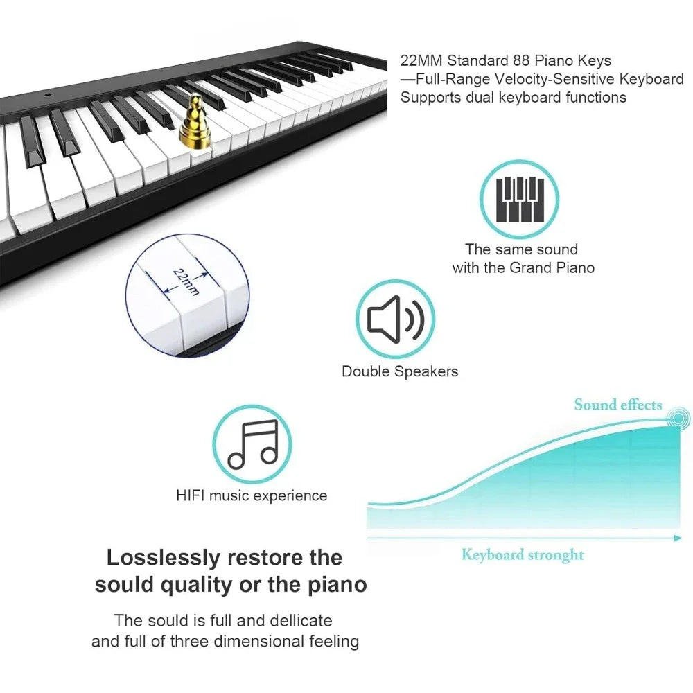 Folding Piano Keyboard, 88 Key Semi Weighted Keyboards Electric Piano, Full Size Keyboard Portable Digital Piano with Sustain