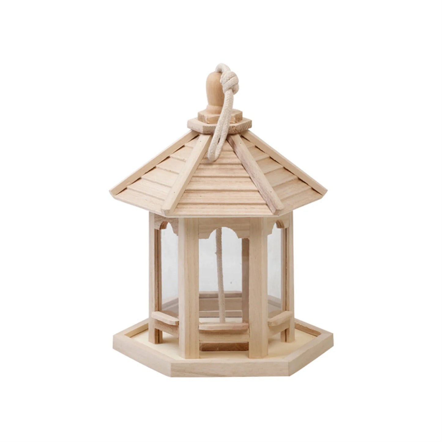 Bird Cage Feeder Wooden Pet Water Feed House Shape Transparent Pet Birdhouse Food Dispenser Food Container Durable Hanging