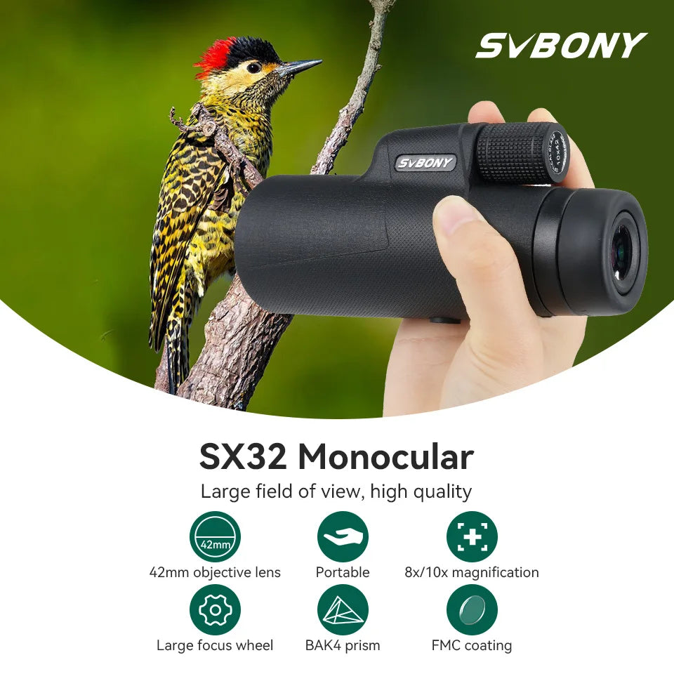 SVBONY SX32 Monocular Telescope with Tripod,8X42/10X42 with Phone Adapter,for Bird Watching,Target Shooting,Wildlife Viewing