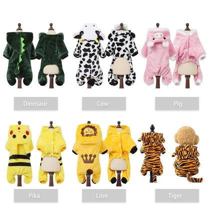 Thickened Flannel Costume for Pet, Warm Role Play, Tiger Dinosaur Costume, Monochromatic, Cat and Dog Clothing Autumn and Winter