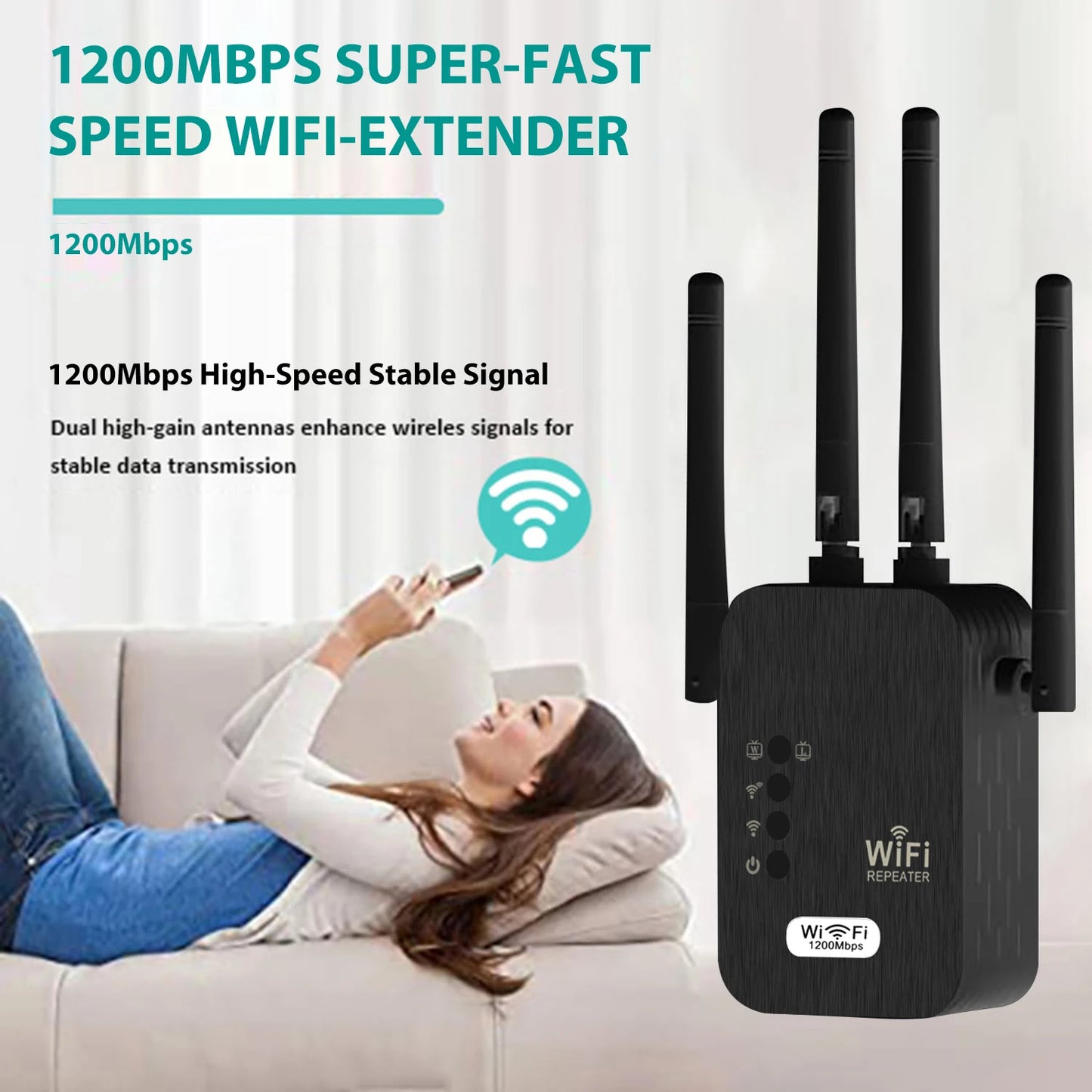 WiFi Repeater Wireless WIFI Extende WiFi Booster 2.4G/5G Dual-band 1200Mbps Network Amplifier Long Range Signal WiFi Router