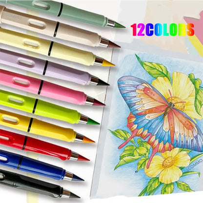 12pcs Replaceable 12 Colors Eternal Pencil Nib No Ink HB Pencil Writing Accessories Art Sketch Stationery Kawaii School Supply