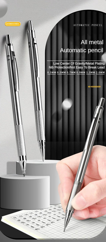 Metal Mechanical Pencil 0.3/0.5/0.7/0.9/1.3/2.0mm Drawing Automatic HB Pencil Set with Leads Office School Writing Art Supplies