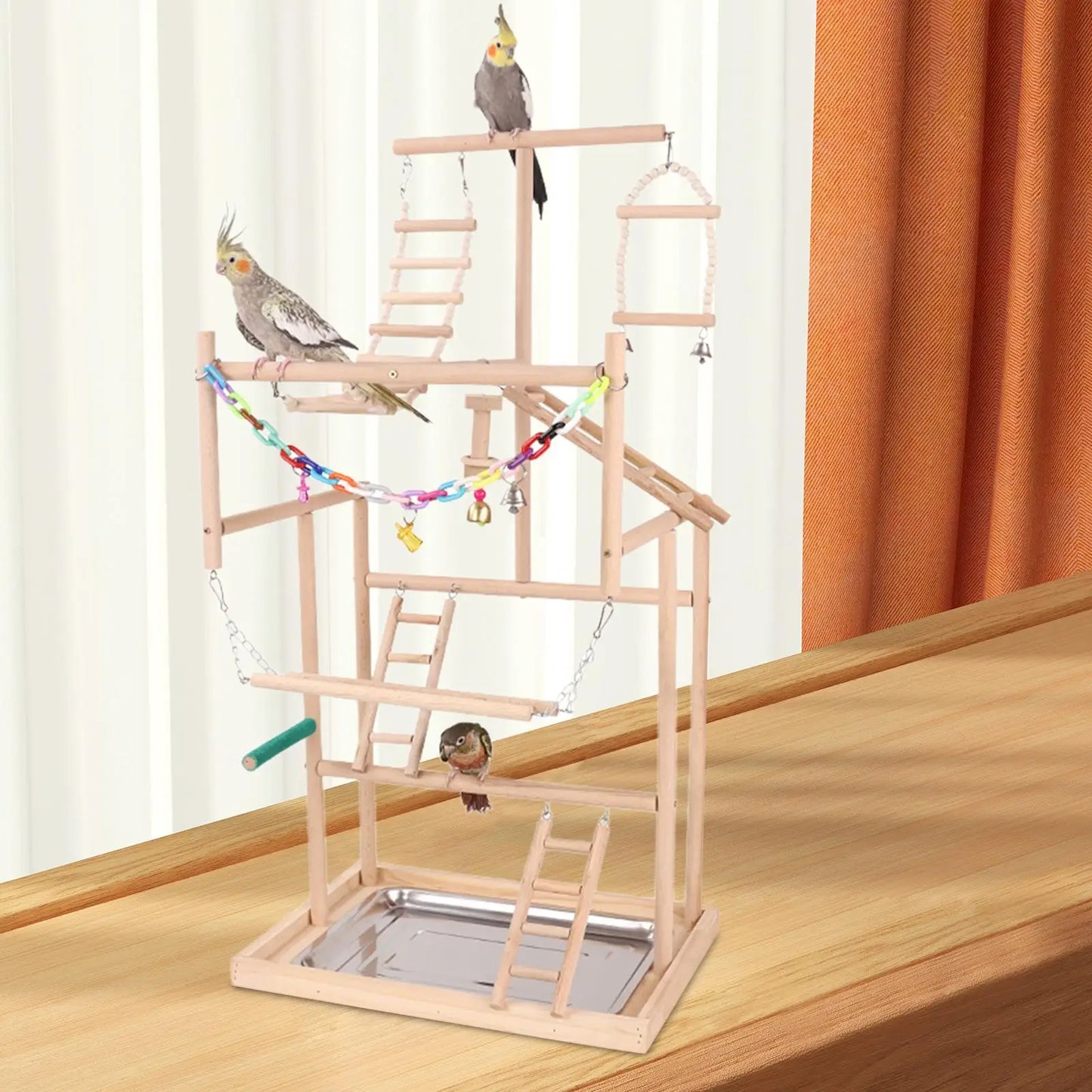 Parrot Playground Parrot Perch Stand Fitness Bird Activity Climb Wooden Parrot Stand Birdcage Accessories for Parakeet Budgie