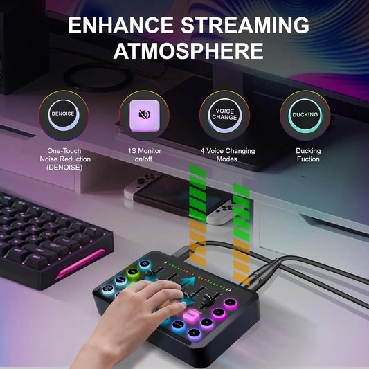 F11 Live Sound Card 5-Channel Mixer Streaming Sound Card Audio Mixer Professional Studio Recording Kit Podcast Accessories Parts