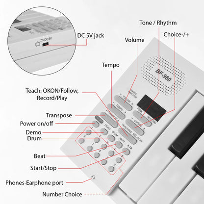 61-Key Foldable Electronic Piano Multifunctional Electronic Piano Keyboard LED Display Rechargeable Battery for Beginners