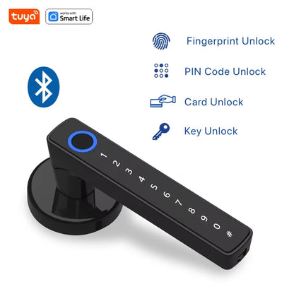 Tuya keyless entry door lock,Bluetooth short-range APP Control smart door handle - single row 5-in-1 fingerprint Door Lock