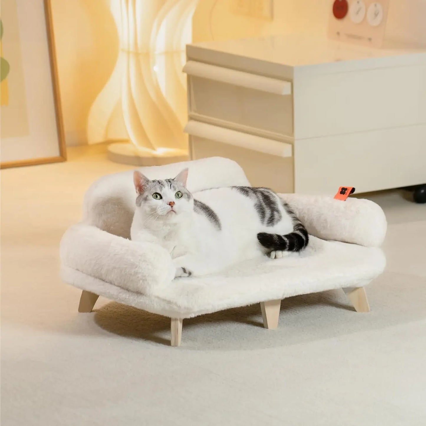 Mewoofun Cat Bed with Removable Washable Cover Elevated Cat Couch for Cats & Small Medium Dogs Wooden Pet Sofa Pet Furniture