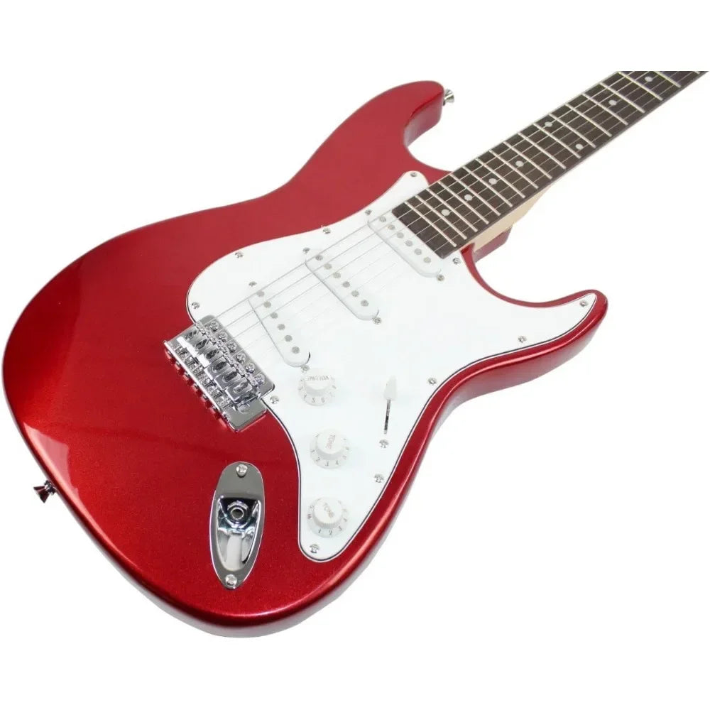 Electric Guitar Full Size With Amp, Case And Accessories Pack Beginner Starter Package, Metallic Red