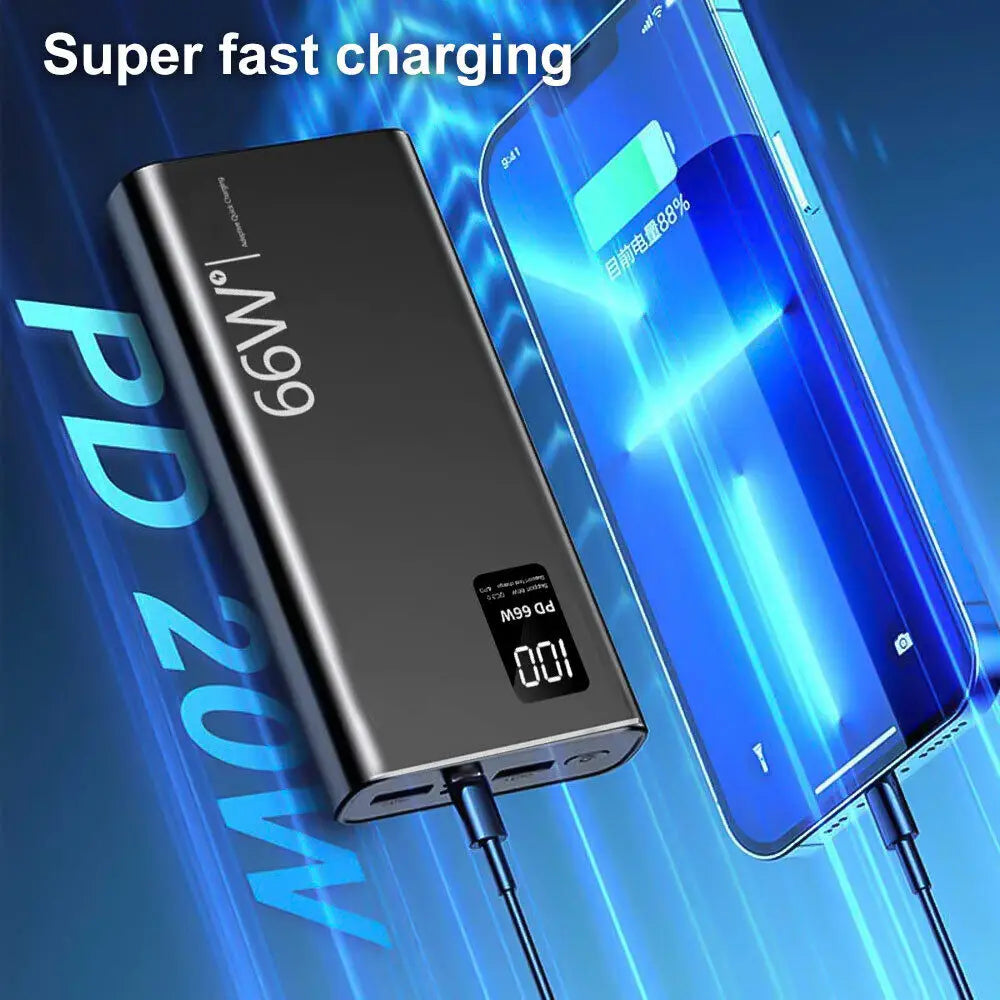 66W 20000mAh Fast Charger Power Bank Portable Battery Charger USB Two-way Quick Charging for iPhone Xiaomi Huawei Samsung