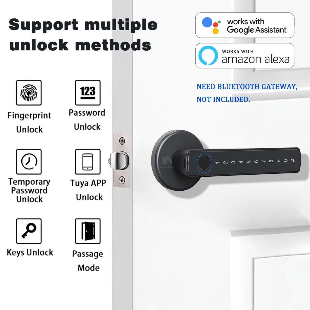 WINFREE Smart Lock Tuya Bluetooth Keyless Access Office Home Fingerprint Lock Voice Control Alexa Google Assistant