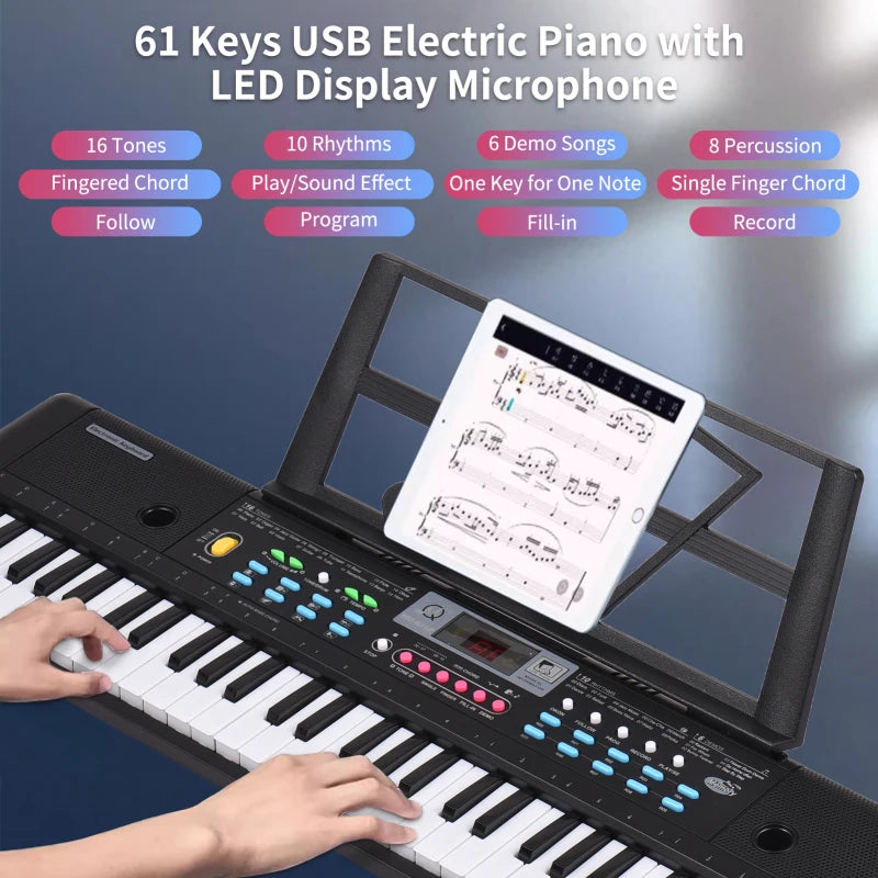 61 Keys USB Electronic Organ Kids Electric Piano Digital Music Electronic Keyboard LED Display Kids Gift Musical Instrument