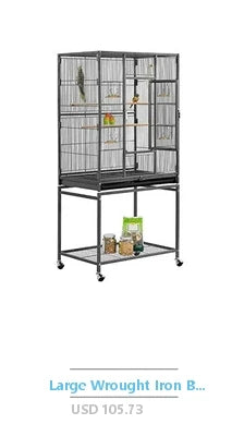 Wrought Iron Bird Cage Rolling Stand PlayTop Parrot Lovebirds Cockatiels Pigeons Flight Cage