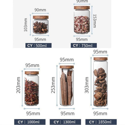 Wood Lid Glass Airtight Canister Kitchen Storage Bottles Jars Food Container Grains Tea Coffee Beans Grains Candy Jar Containers