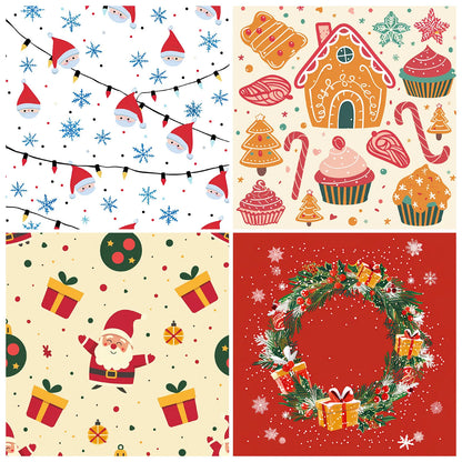 24Sheets Merry Christmas Scrapbook Paper Pad for Journaling DIY Arts,Craft Snowflake,Santa Pattern Christmas Gift Wrapping Paper