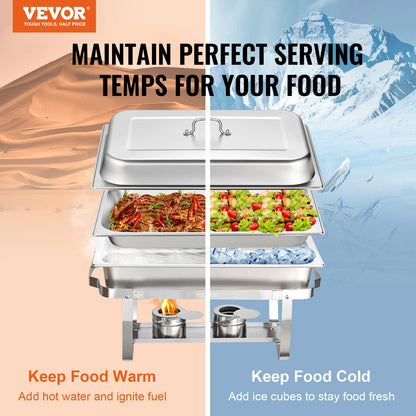 VEVOR 8QT Rectangle Chafing Dish 4/6 Packs Stainless Steel  Chafer with Full Size Pans Catering Buffet Set Food Warmer Server