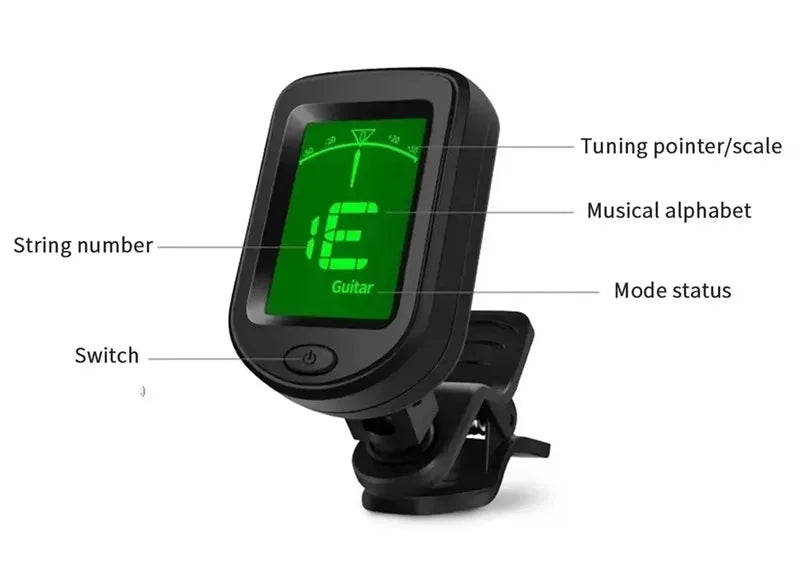 Bass Ukulele Violin Mandolin Banjo Guitar Tuner For All Instruments Clip on Electronic Tuner LCD Digital