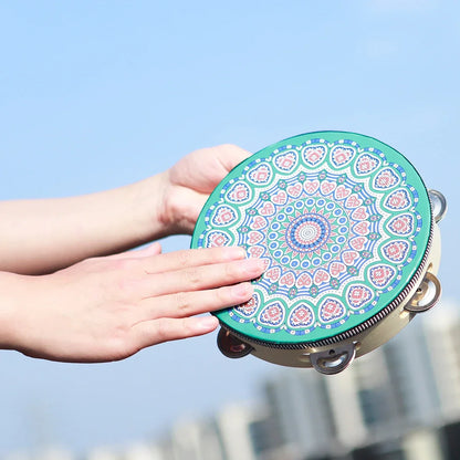 8 Inch Tambourine Bell Hand Drum Dunhuang Style Stainless Steel Bells Drums Percussion Musical Instruments Orff Children's Gift