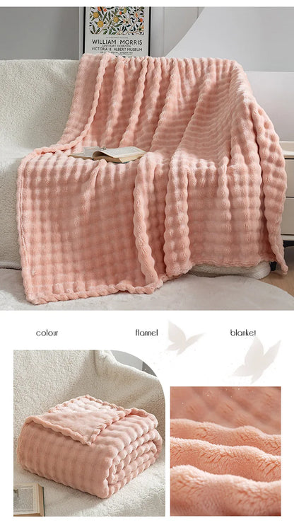 Summer High Weight Bubble Rabbit Flannel Blanket Air Conditioning Sofa Blanket Gift Casual Coral Velvet Small Blanket