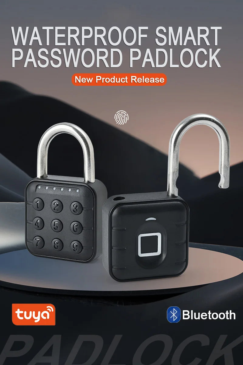 Tuya Bluetooth Smart Biometric Fingerprint Door Lock Keyless Quick Unlock Anti Theft Padlock IP67 Waterproof Home Travel Securit