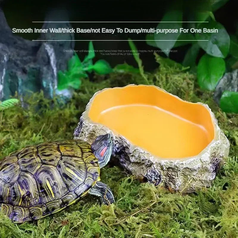 Pet Reptile Feeding Bowl Resin Container Aquarium Landscaping Food Kettle Amphibian Drinking Basin Feeder for Frog Turtle Lizard