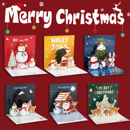 3D Pop UP Christmas Greeting Cards with Envelope Friend Family Blessing Postcard Birthday New Year Christmas Gifts Decoration