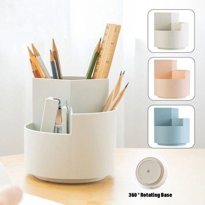 360 Rotating Large Capacity Rotating Pen Holder Desk Pencil Storage Box Organizer Makeup Brush School Office Stationery Supplies