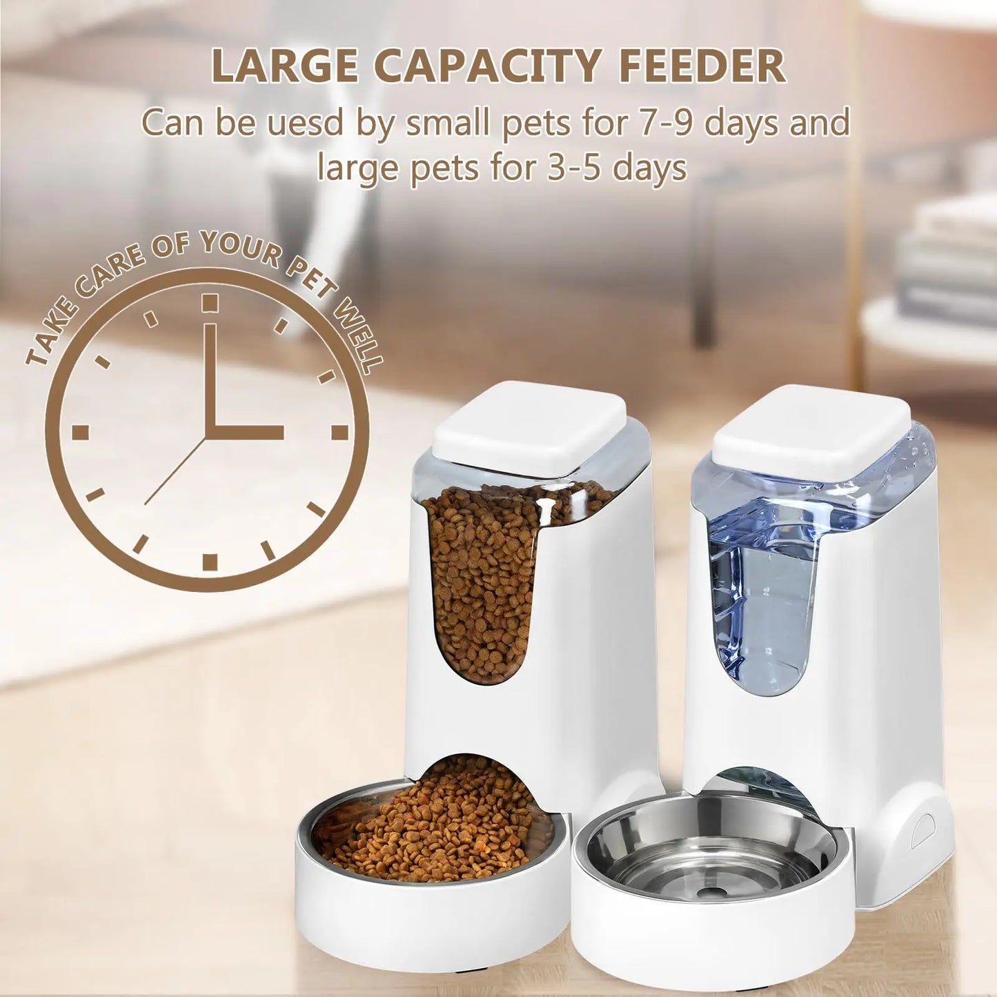 Dog Cat Feeder Automatic Cat Feeder and Water Dispenser with Stainless Steel Dog Bowl Gravity Self Feeding for Small Medium Pets