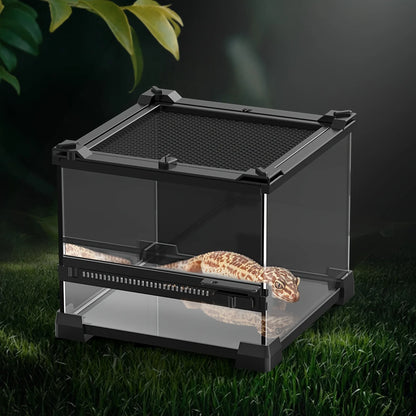 1 Reptile Glass Container 20x20x14.5 Cm Single Open Door Rain Tank Glass Reptile Habitat for Lizards and Amphibians