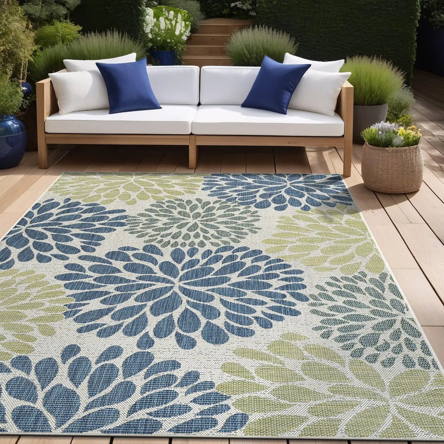 Comfort corner  Outdoor Rug Leaf Area Rugs for Indoor and Outdoor Patio Garden Water Resistant Washable Outside Carpet (5 x 7