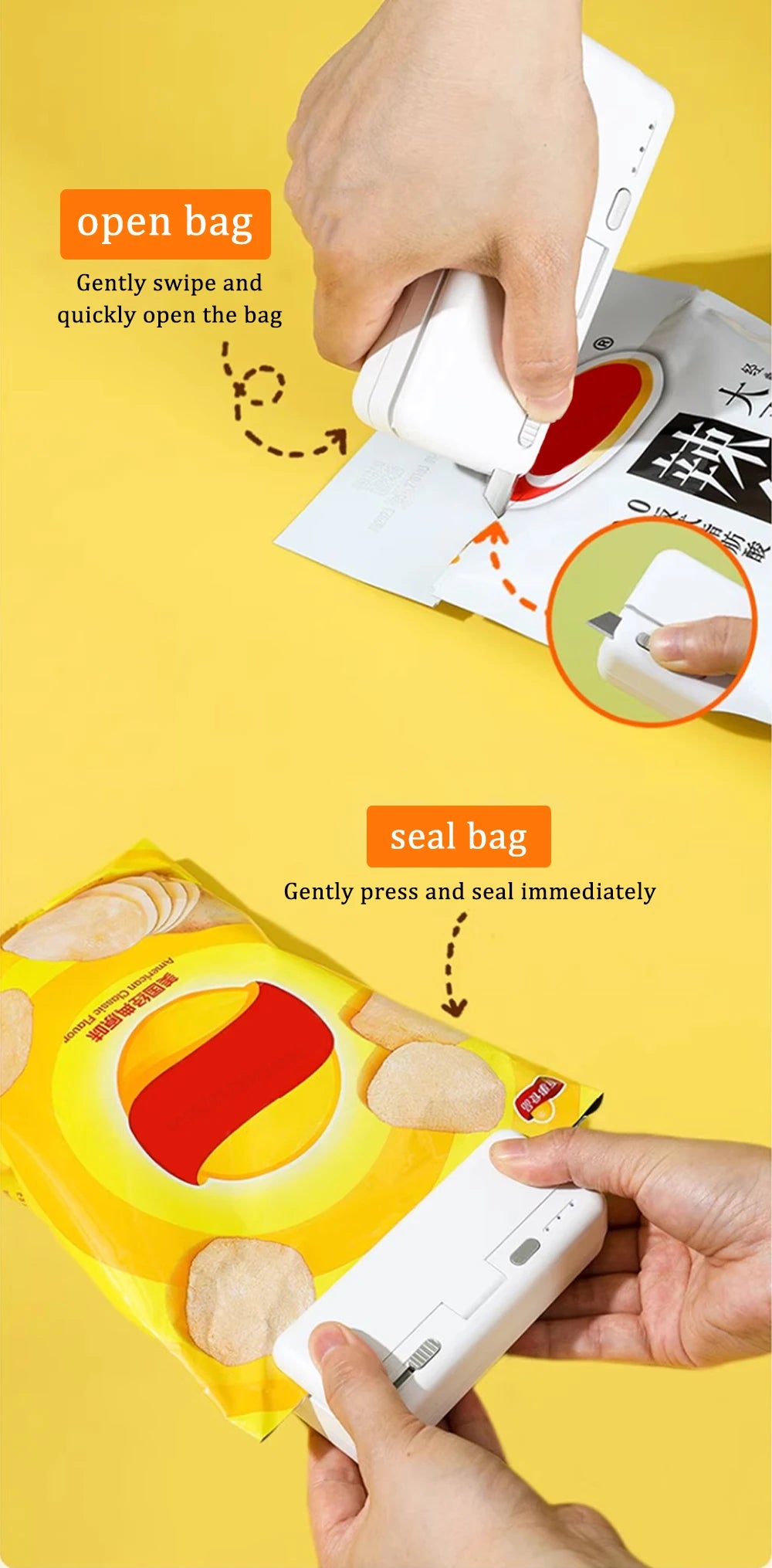 Mini Sealer 2in1 Plastic Bag Sealing Machine Portable Food Package Bags Sealer USB Rechargeable Handheld Plastic Bag Heat Sealer