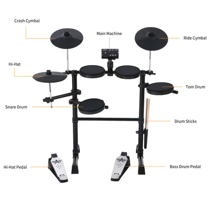 Electric Drum Set 8 Piece Electronic Drum Kit for Adult Beginner 144 Sounds Hi-Hat Pedals and USB MIDI Connection Music Gifts