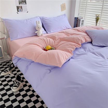 Purple Duvet Cover Microfiber Lavender Double Size Bedding Set,3pcs Comforter Cover with Zipper Closure Reverse Pink Quilt Cover