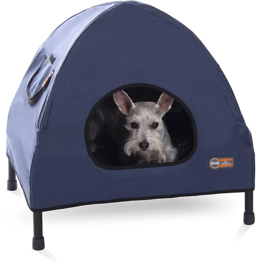 K&H Pet Products Original Pet Cot Tent, Portable Dog House, Dog Shade & Weather Shelter, Elevated Cot Dog Bed, Navy Blue, Small