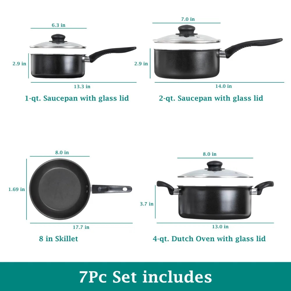 7 Piece Non-Stick Cookware Set Light Weight Easy To Operate The Lightweight Design Allows You To Move Easily