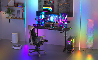 Height Adjustable Gaming Desk Standing Desk, Large Gaming Computer Desk with RGB LED Lights for Gaming and Home Office,Black