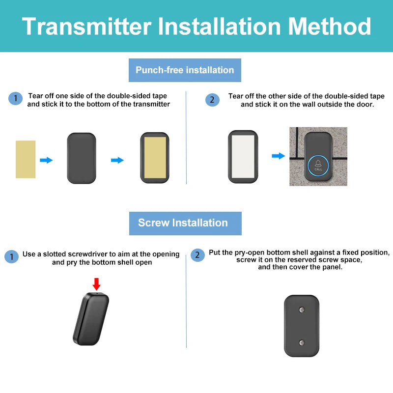 Wireless Doorbell Intelligent Welcome Door Bell 300M/984 FT Remote 60 Songs Melodies Home Smart Doorbell US EU Plug Optional