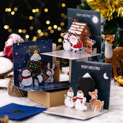 3D Pop UP Christmas Greeting Cards with Envelope Friend Family Blessing Postcard Birthday New Year Christmas Gifts Decoration