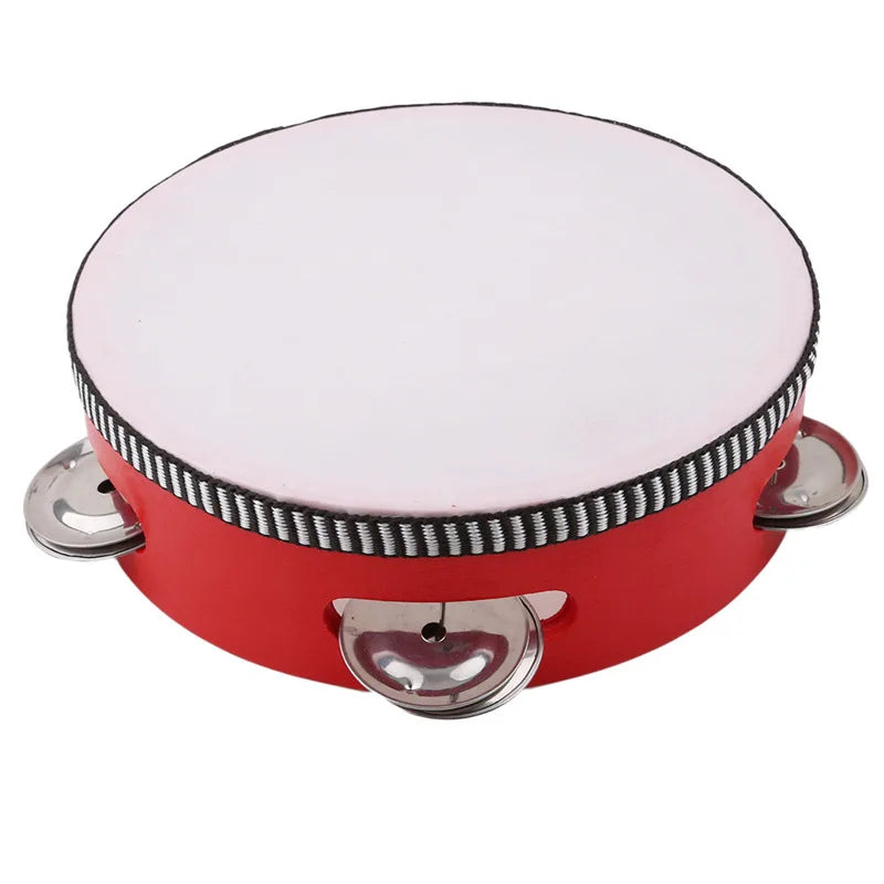 6Inch Sheep Skin Head Tambourine Drum 4 Pairs Jingles Wooden Frame Head Musical Tambourine Beat Instrument Hand Drum