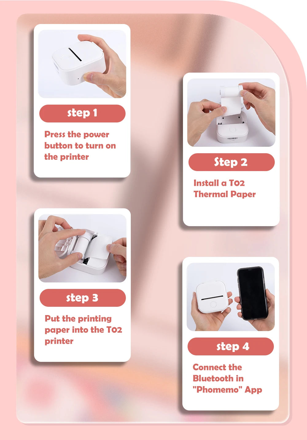 Portable Mini Wireless Thermal Pocket Printer Self-adhesive Stickers Use Printing for DIY Journal Sticker Impresora Portátil