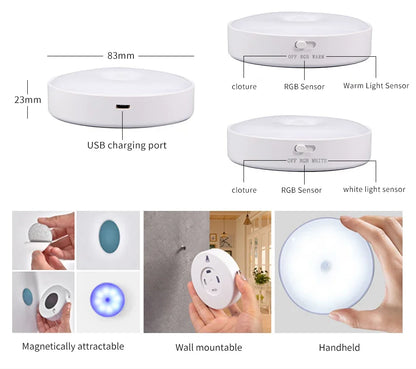 BANDIAN Bedroom Night Smart Motion Sensor Light USB LED Switch Rechargeable Light Kitchen Hallway Room