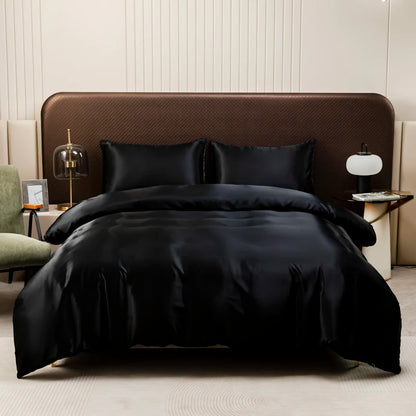 Black Luxury Ice Silk Bedding Set Satin Silky Duvet Cover Set With Pillowcase High-end Home Textiles Solid Color Bed Cover Sets