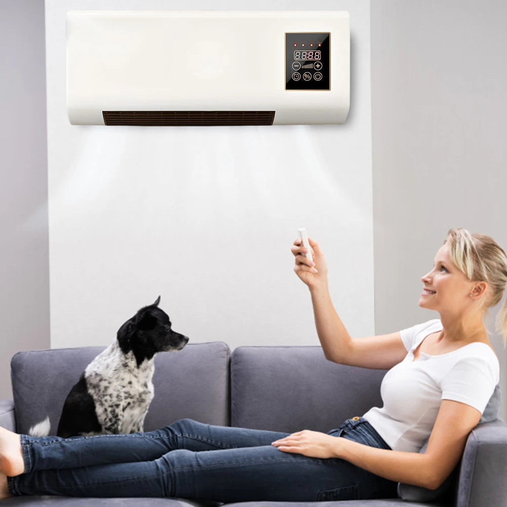 2-in-1 Electric Heater Air Conditioner Smart Constant Temperature Wall Mounted Air Conditioning Fan with Remote Control 1800W