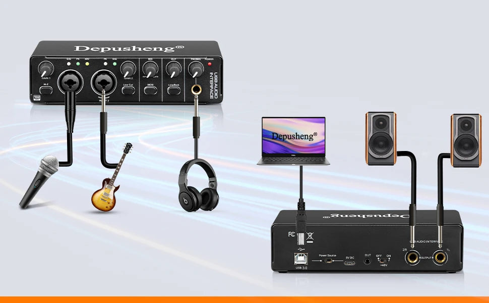 Audio Interface Depusheng MD22 Professional Sound Card with Monitoring Electric Guitar Live Recording For Studio Singing Micro