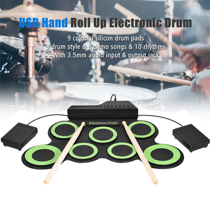 Electronic Drum Set Foldable Music Drums USB Silicone Drum Portable Practice Drums USB Pad Portable Practice Drums Kit with Drum