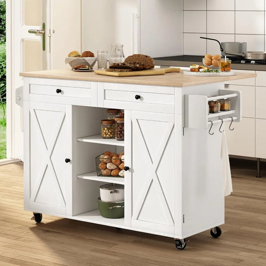 Kitchen Island on Wheels, Rolling Kitchen Island Cart with Drop Leaf Countertop,with Storage Cabinet Island Table for Kitchen