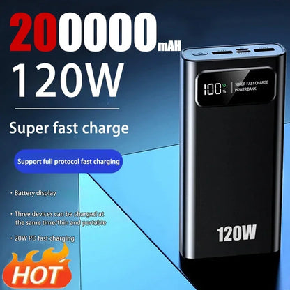 200000MAH 120W Power Bank Super Fast Charging Battery High Capacity Digital Display Power Bank For iphone 15 14 Samsung Huawei