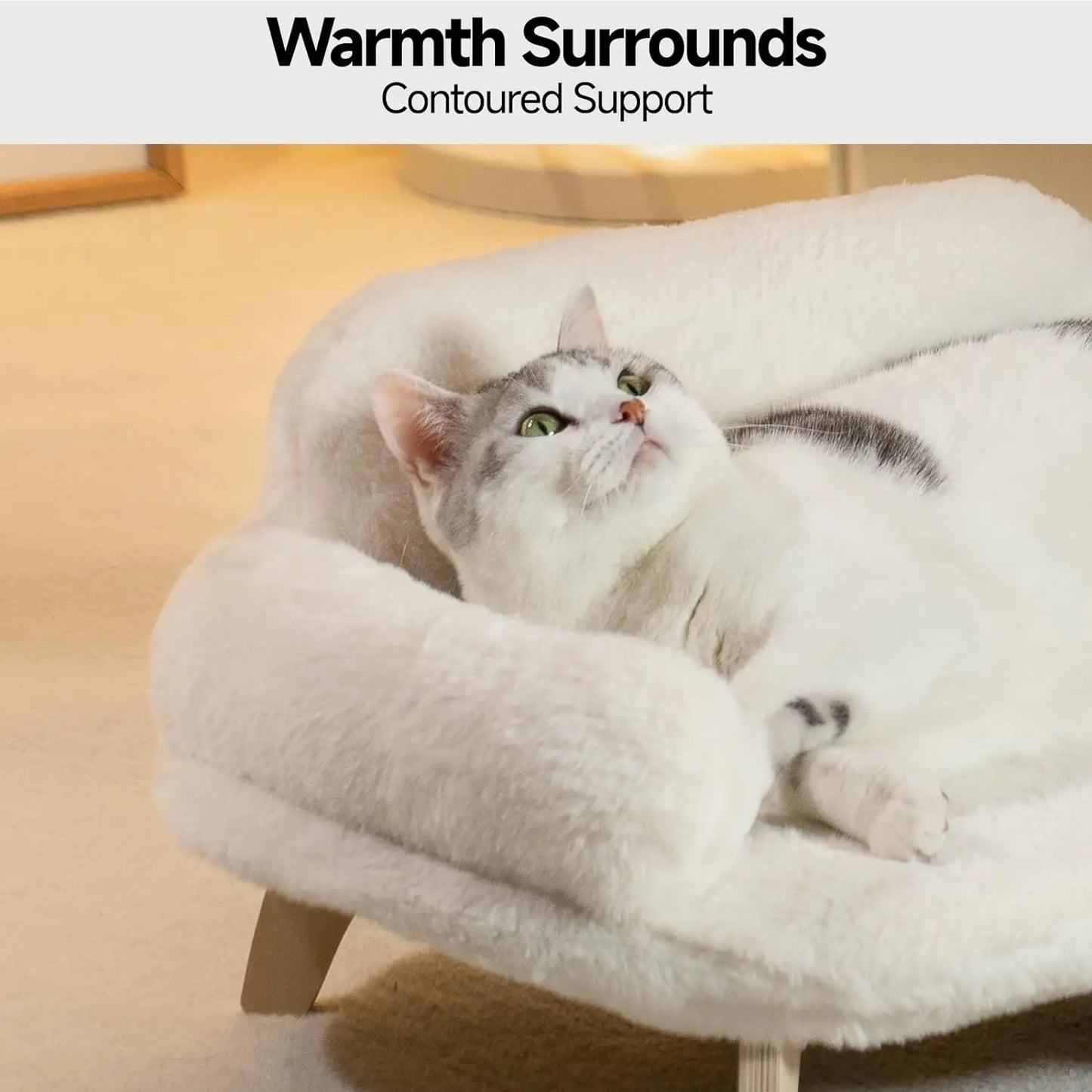 Mewoofun Cat Bed with Removable Washable Cover Elevated Cat Couch for Cats & Small Medium Dogs Wooden Pet Sofa Pet Furniture