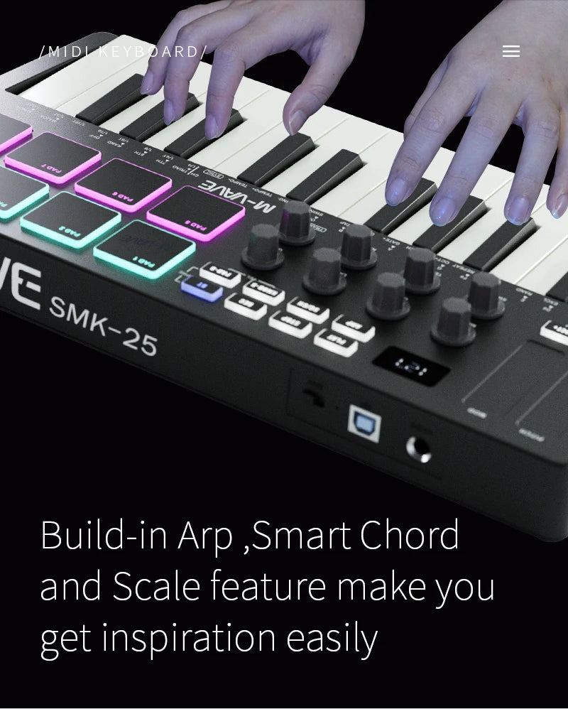 M-VAVE 25-Key MIDI Control Keyboard SMK-25 Mini USB Keyboard MIDI Mini Portable USB Keyboard MIDI Controller Rechargeable Music